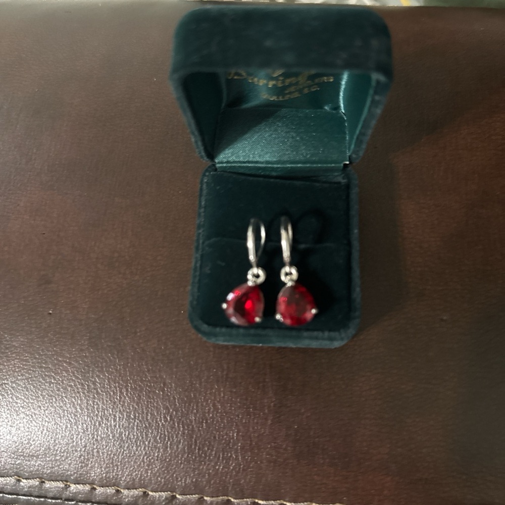 Elegant Silver and Red Drop Earrings